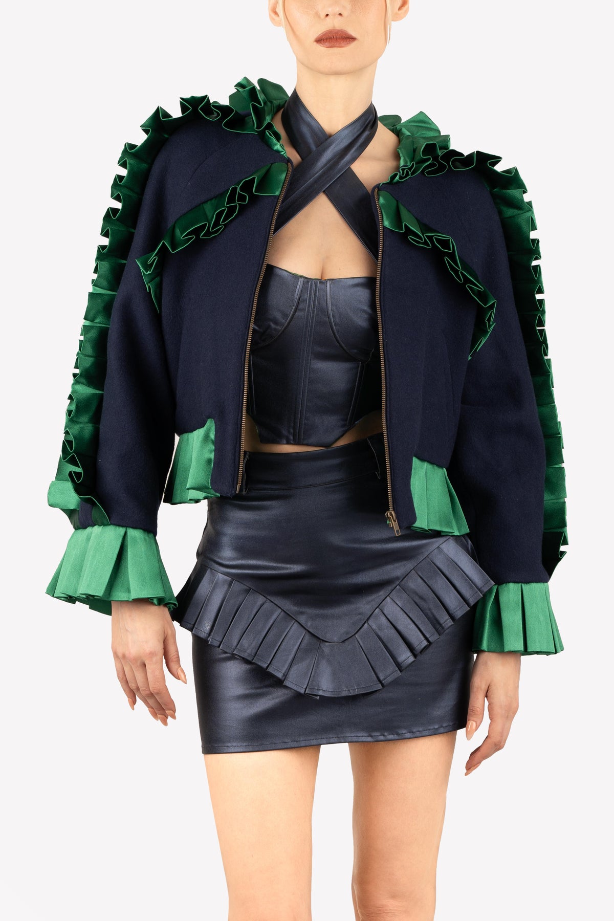 Elsa pleated bomber jacket – close-up, front