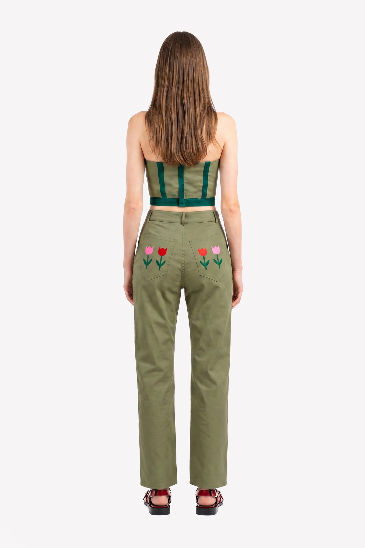 Look: Femke tulip corset top and Tessa tulip embroidered pants – worn, back view