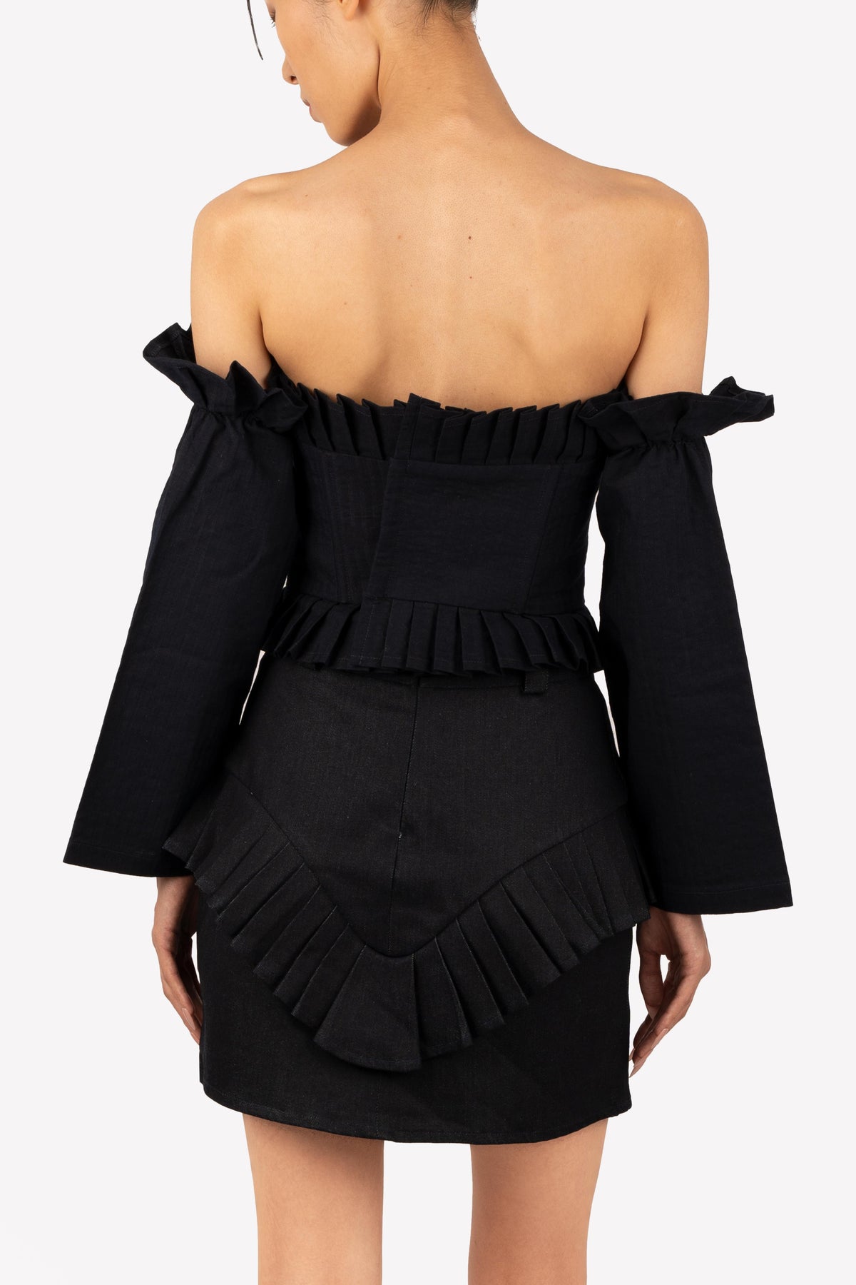 Look : corset Charlotte à manches amovibles et jupe plissée taille haute Karen – détail dos