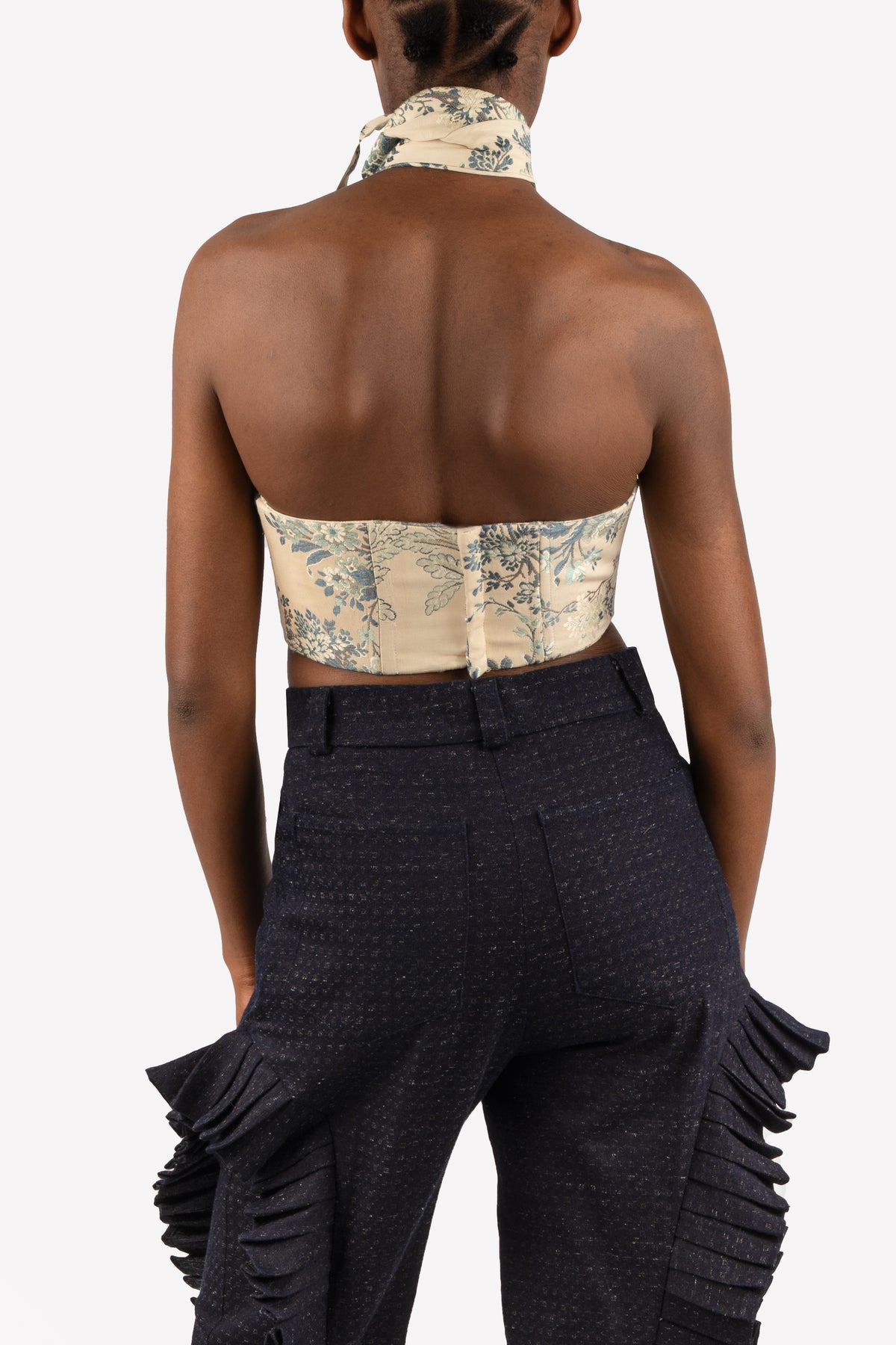Grace upcycled curtain corset – close-up, back