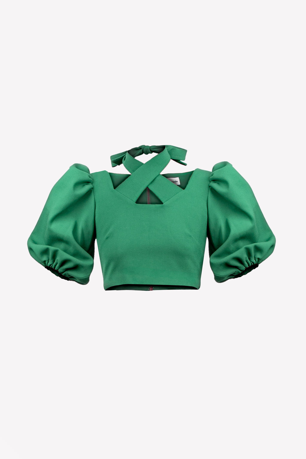 Crop top vert manches bouffantes