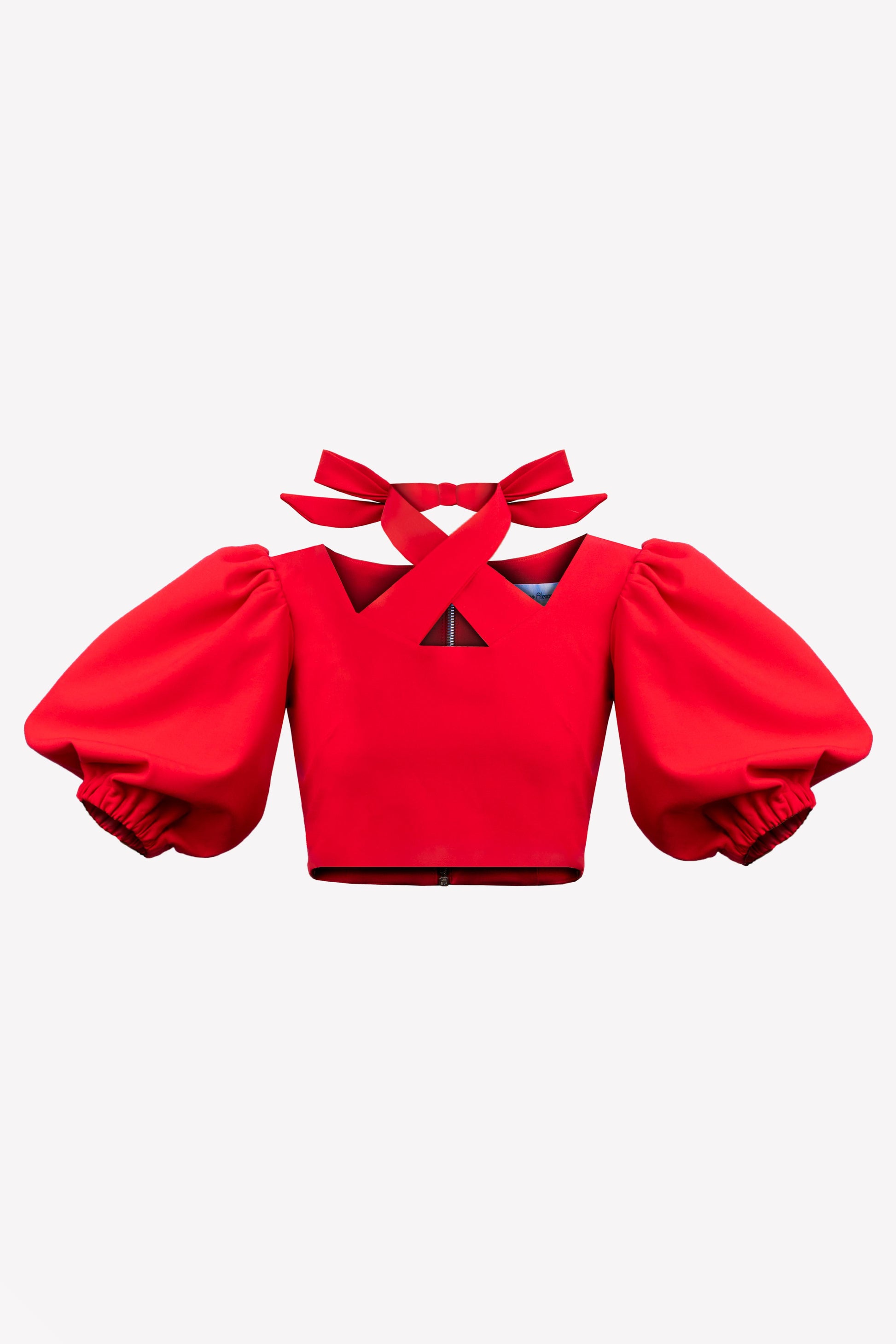 Crop top rouge manches bouffantes