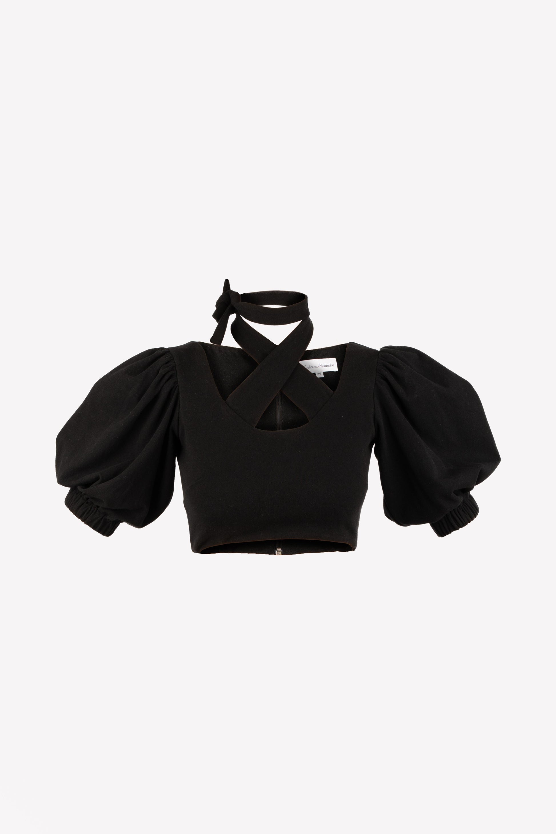 Crop top noir manches bouffantes