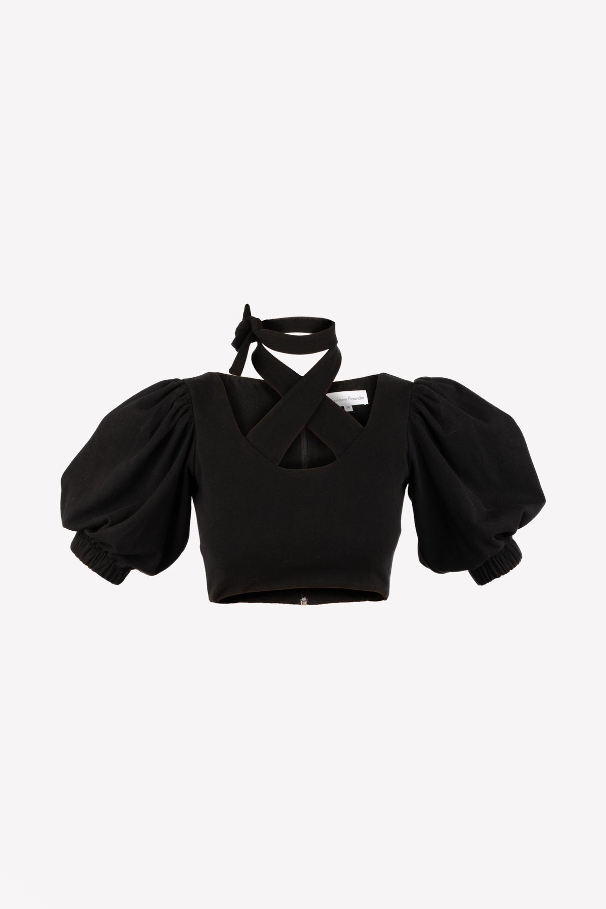 Crop top noir Marie Pierra à manches bouffantes
