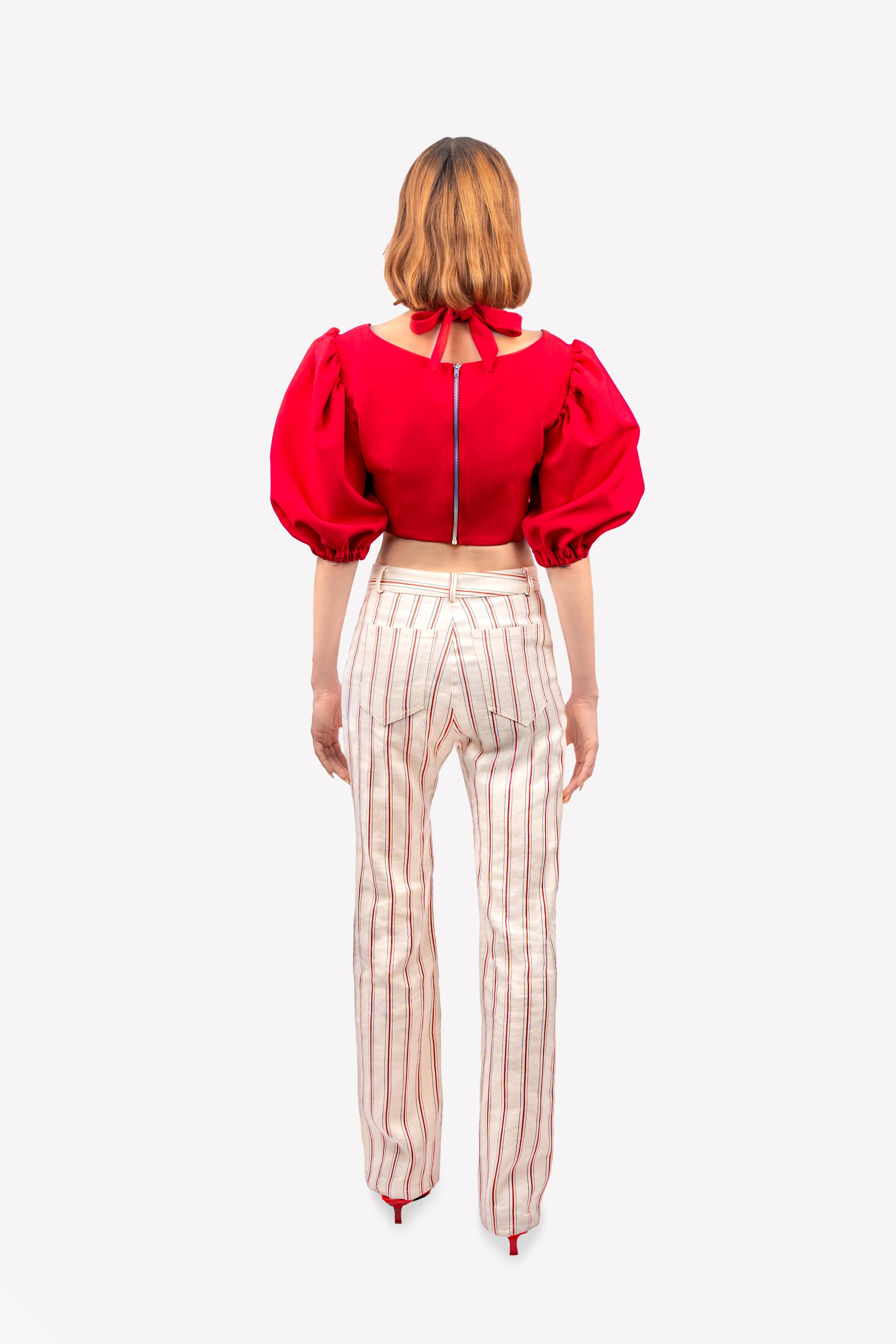 Pantalon taille haute imprimé rayures broderies amsterdam