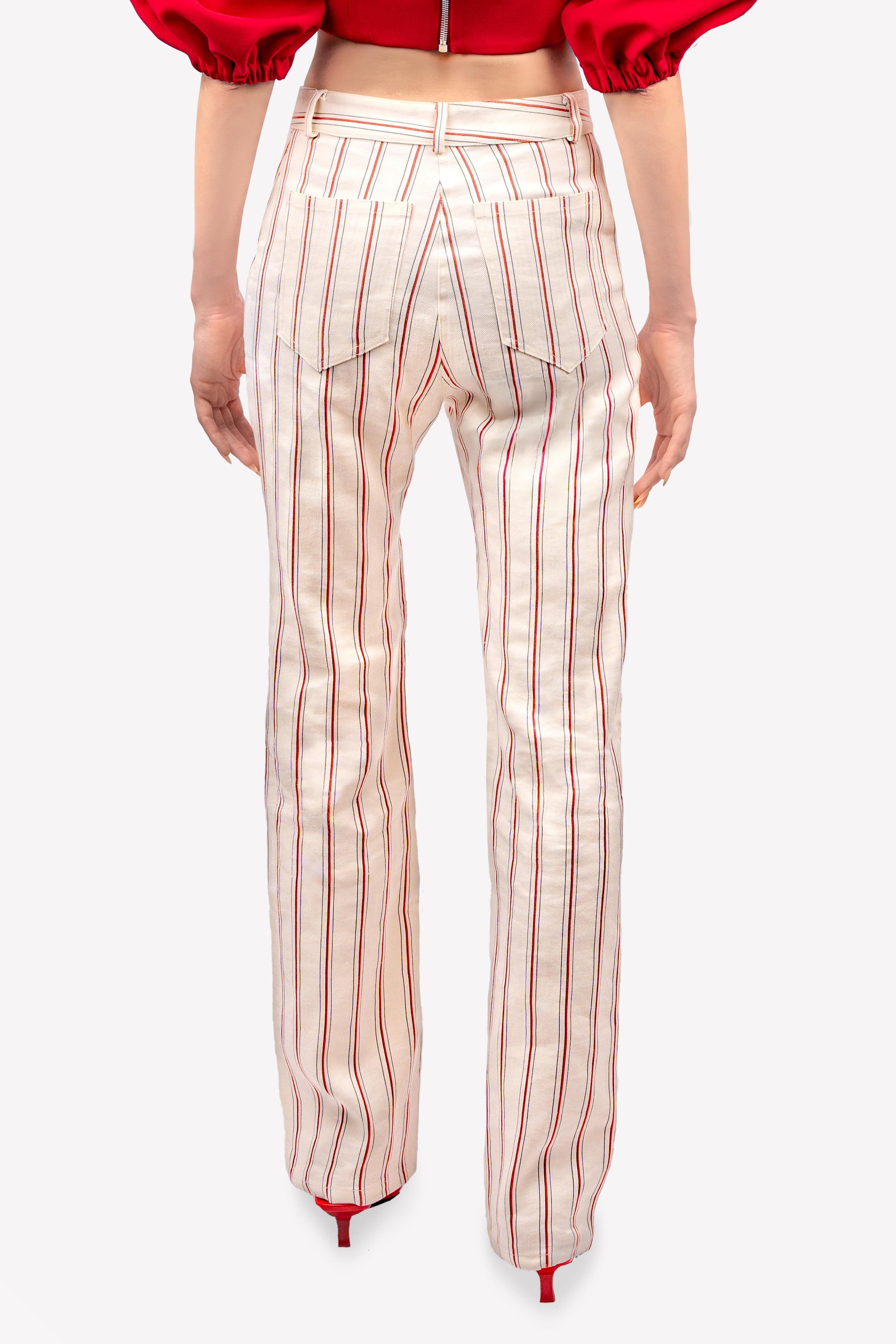 Pantalon taille haute imprimé rayures broderies amsterdam