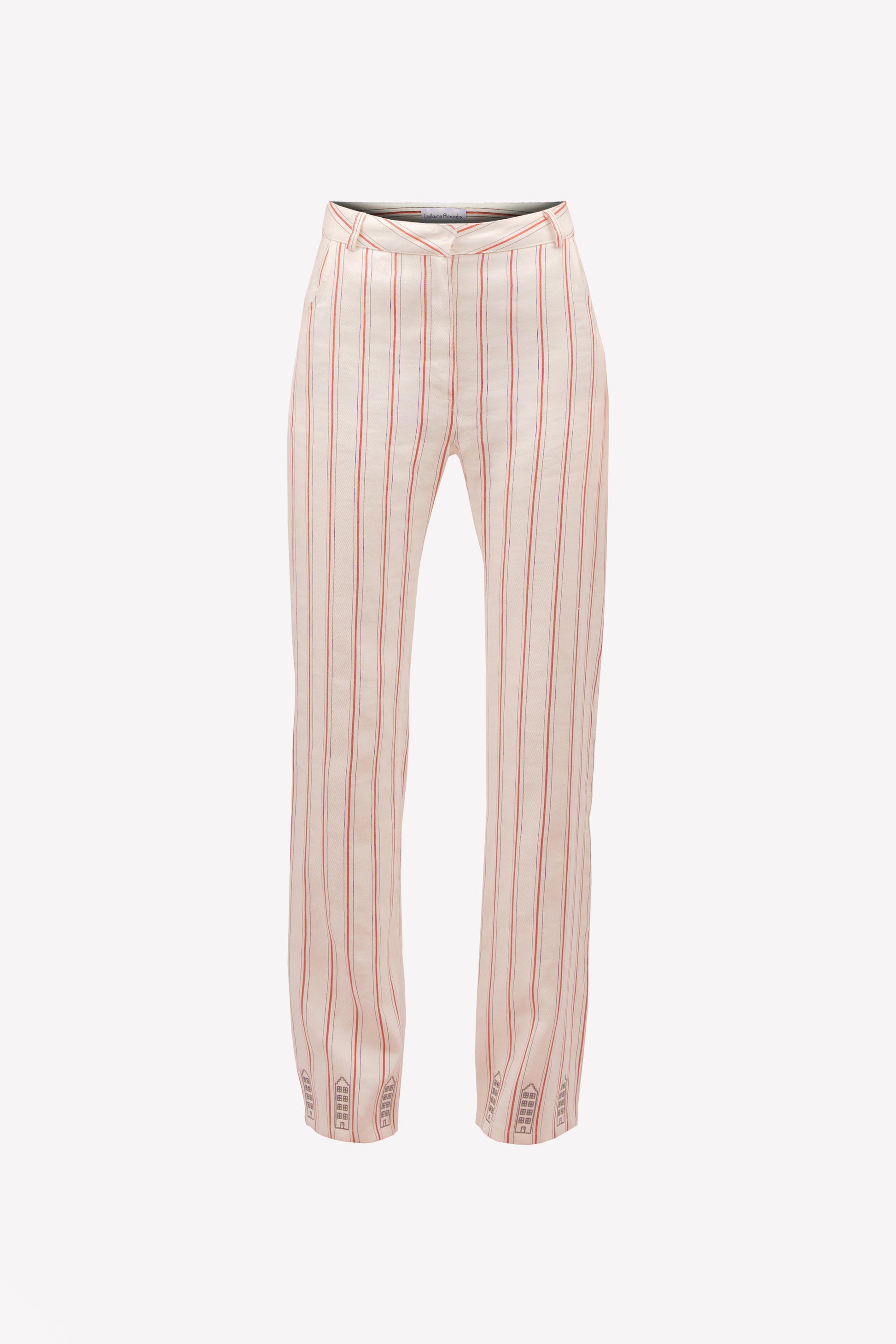 Pantalon taille haute imprimé rayures broderies amsterdam