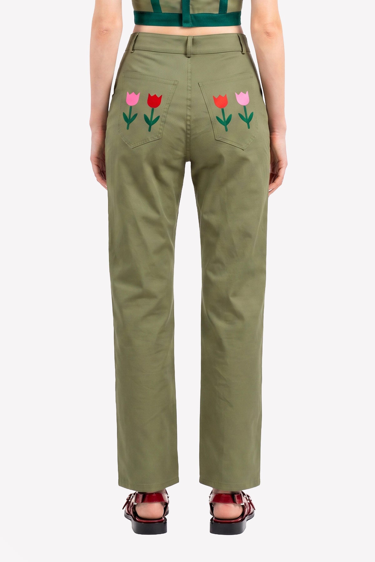Pantalon Tessa brodé de tulipes – détail dos