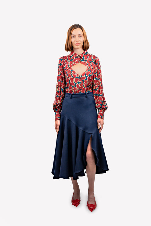 chemise florale décolleté losange devant