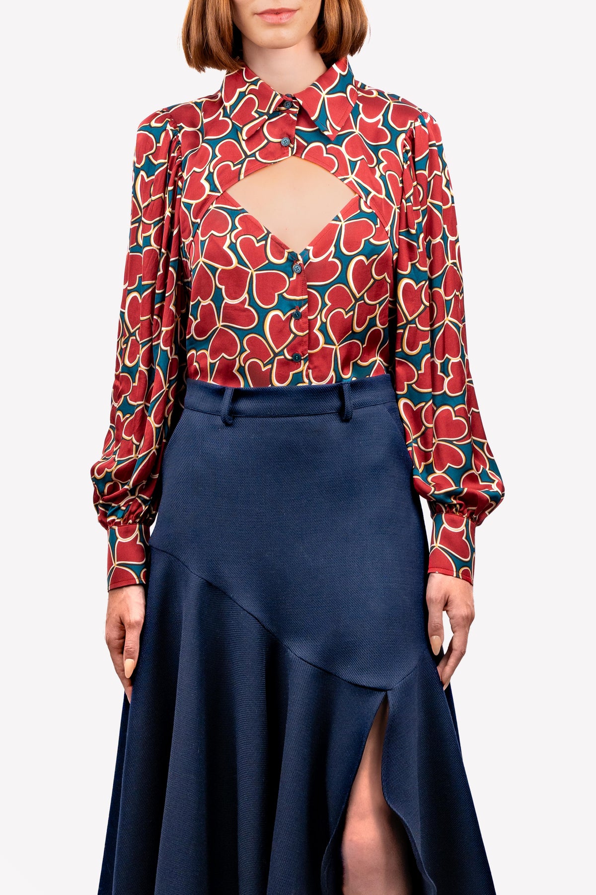 Chemise Angèle imprimée cœurs – détail devant
