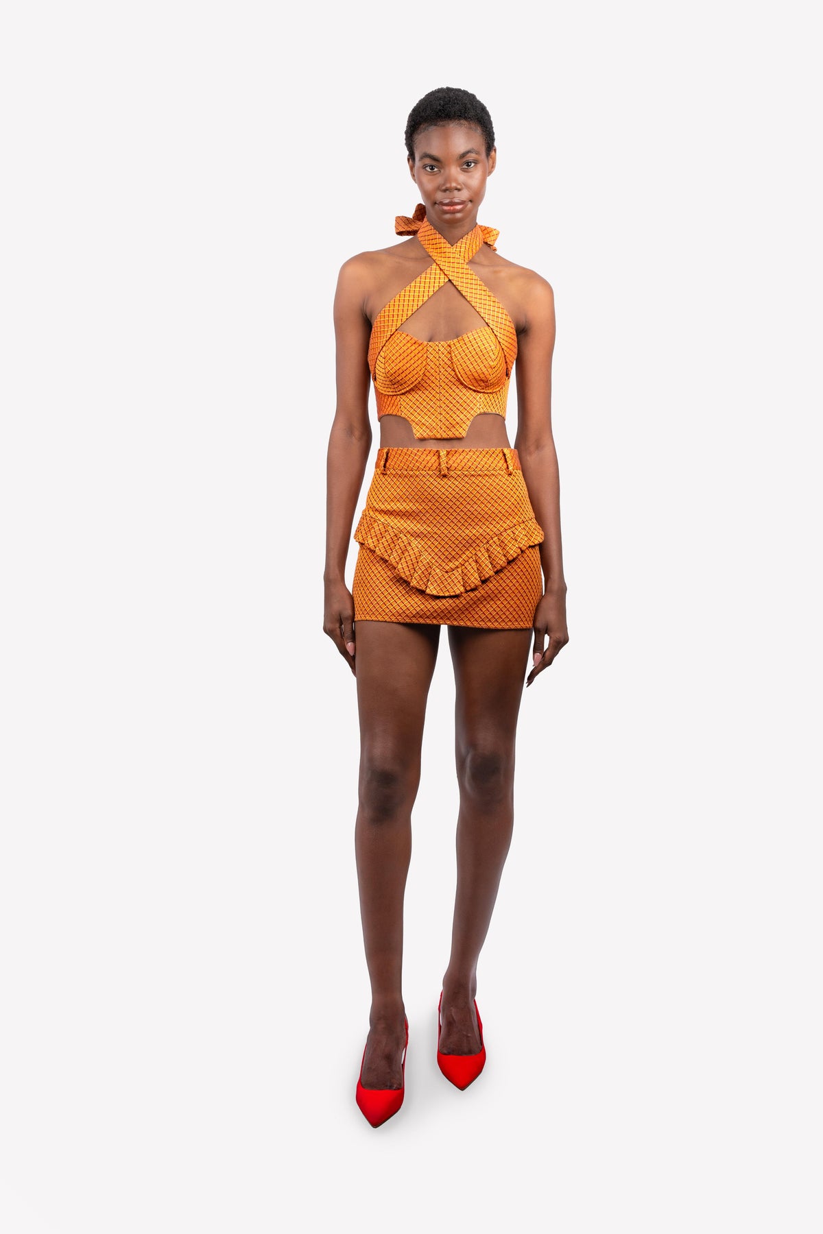 Grace printed waffle corset – worn, front view