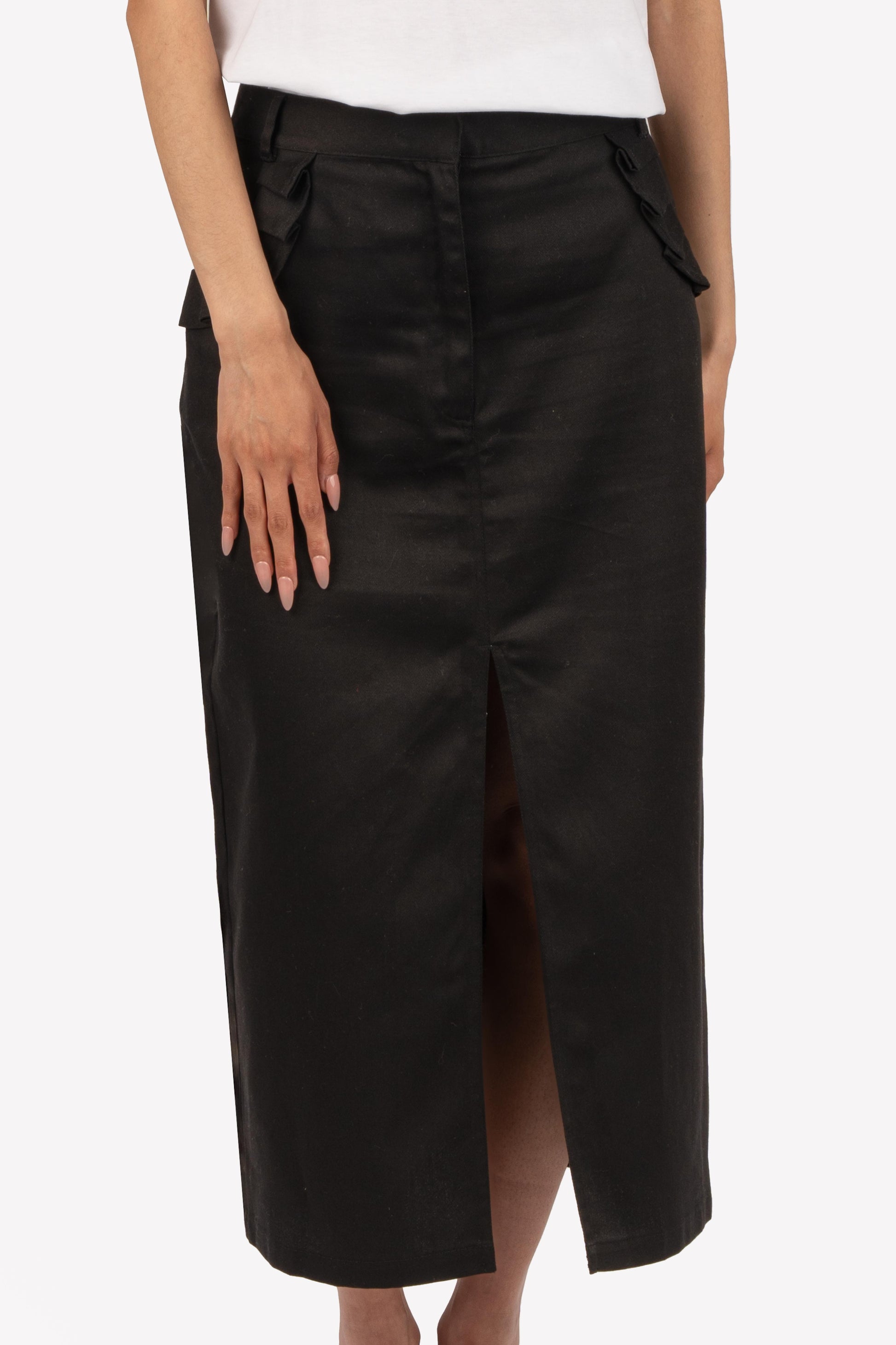 jupe midi taille haute noire zoom devant