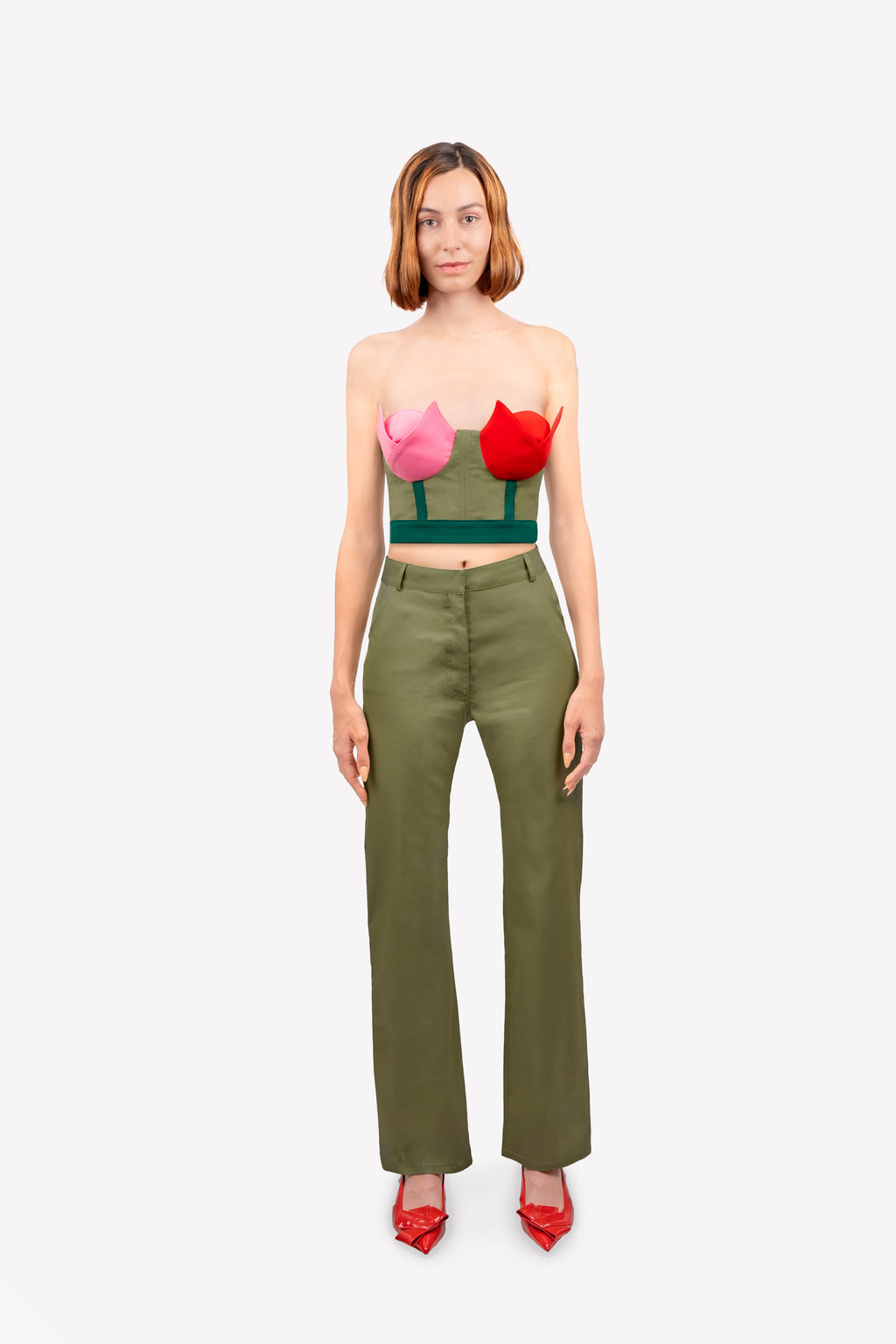 pantalon vert taille haute devant