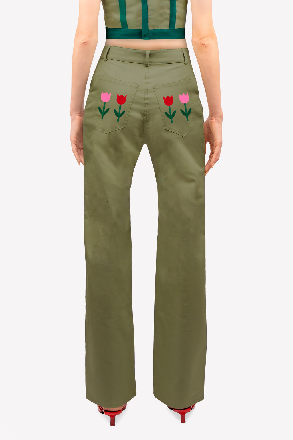 pantalon vert taille haute zoom dos