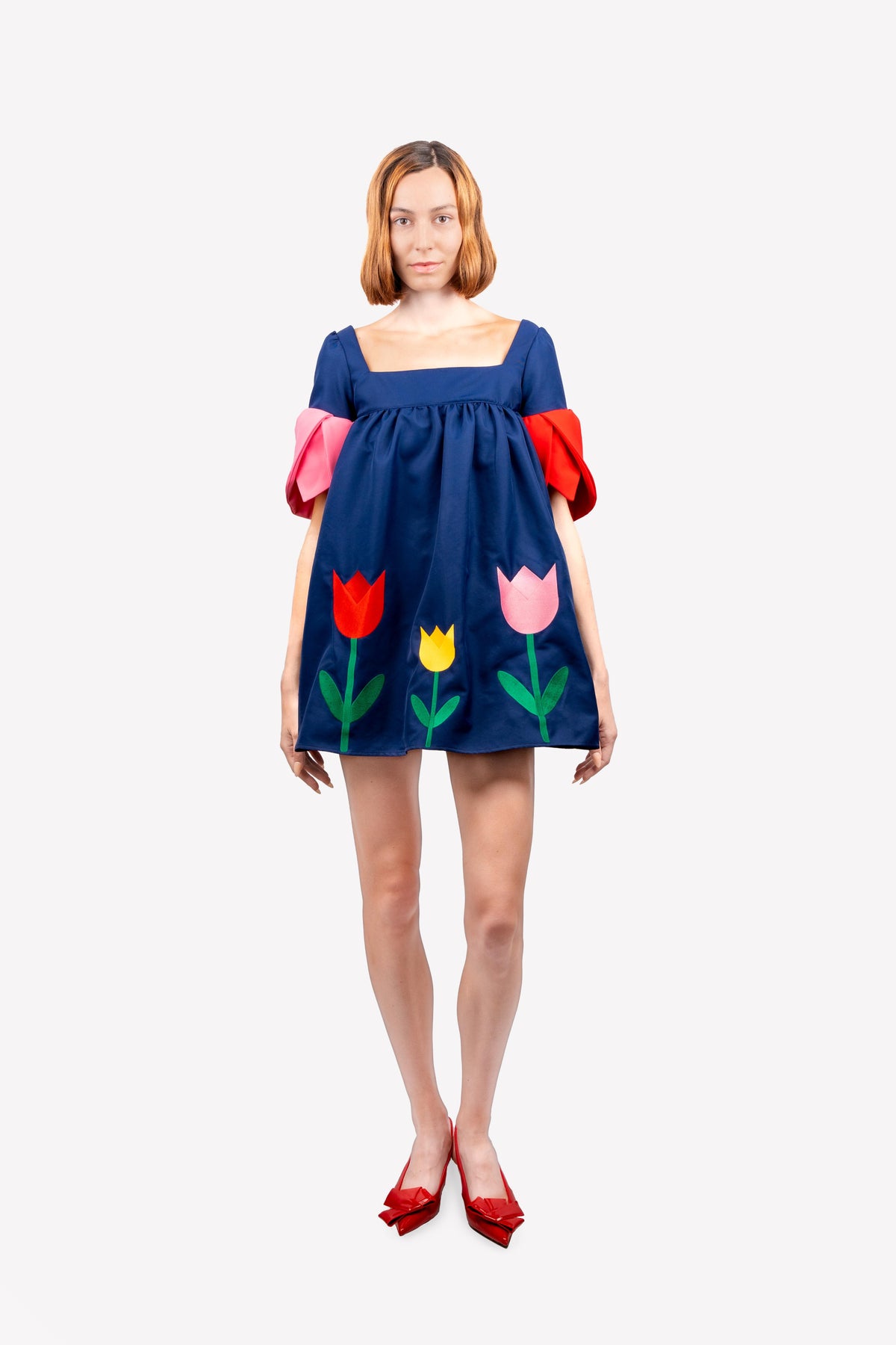 Emma tulip embroidered dress – worn, front view