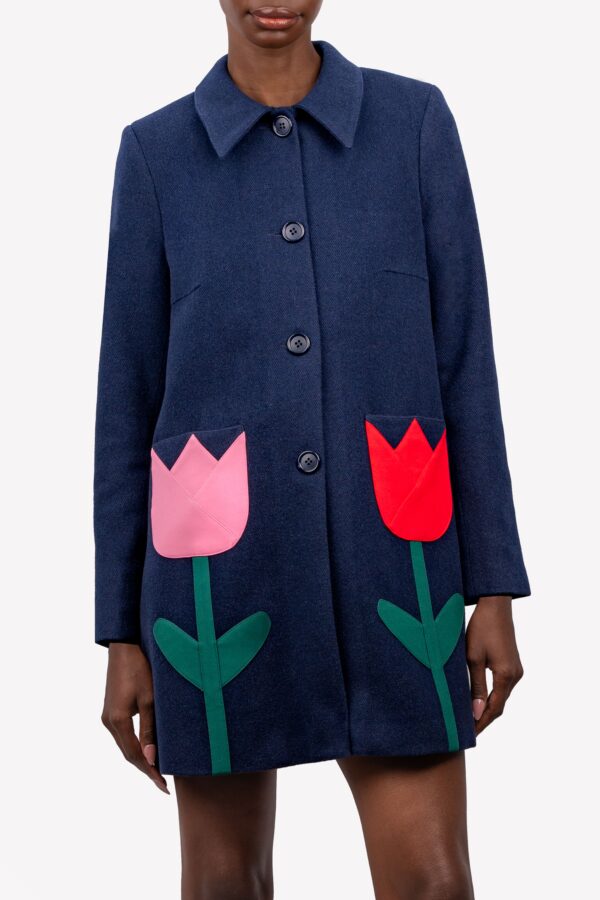 Zoom Devant Manteau poches tulipes 100% laine upcyclé et made in france