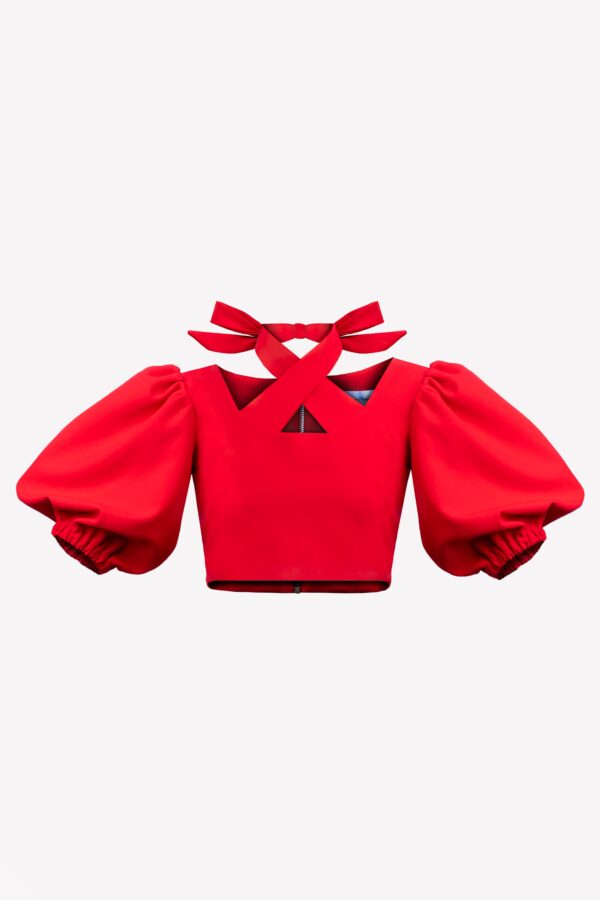 Crop top rouge à manches bouffantes